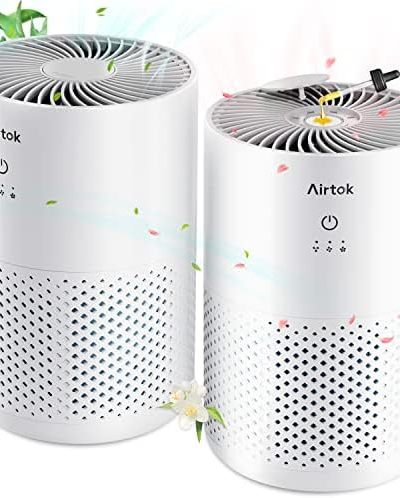 AIRTOK 2pcak Air Purifiers for Bedroom Home, HEPA Filter Cleaner with Fragrance Sponge for Better Sleep, Filters Smoke, Pet Dander, Allergies, Desktop, Dust, Office, Odor, Portable, Core Mini, White