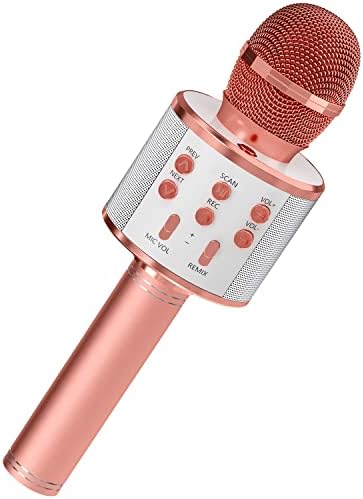 GIFTMIC Kids Microphone for Singing, Wireless Bluetooth Karaoke Microphone for Adults, Portable Handheld Karaoke Machine, Toys for Boys and Girls Gift for Birthday Party (Rose Gold)