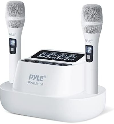 Pyle UHF Wireless Microphone System - Dual Professional Rechargeable Cordless Handheld Mic, 2×100 Channel Receiver, Auto Scan - for Home Karaoke, Meeting, Party, DJ, Conference, Stage, KTV
