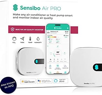 Sensibo Air PRO - Air Conditioner Smart Controller & Air Quality Sensor. Smart Thermostat for Mini Split, Window, Portable AC. Temp & Humidity Sensors. Google, Alexa, Siri & Apple HomeKit Compatible