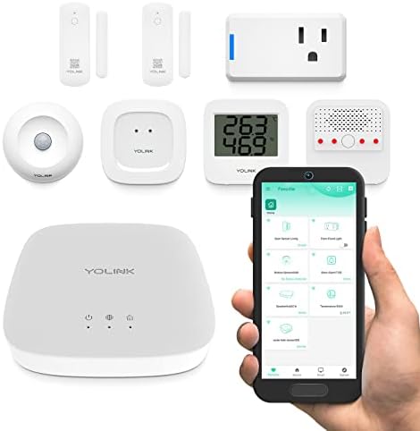 YoLink Smart Home Starter Kit: Smart Plug Mini, Siren Alarm, Water Leak Sensor, Motion Sensor, Temperature/Humidity Sensor, 2 Door/Window Sensors & Hub